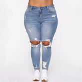 Women Clothes Ripped Plus Size Ladies Denim Pants Jeans - Fashionner