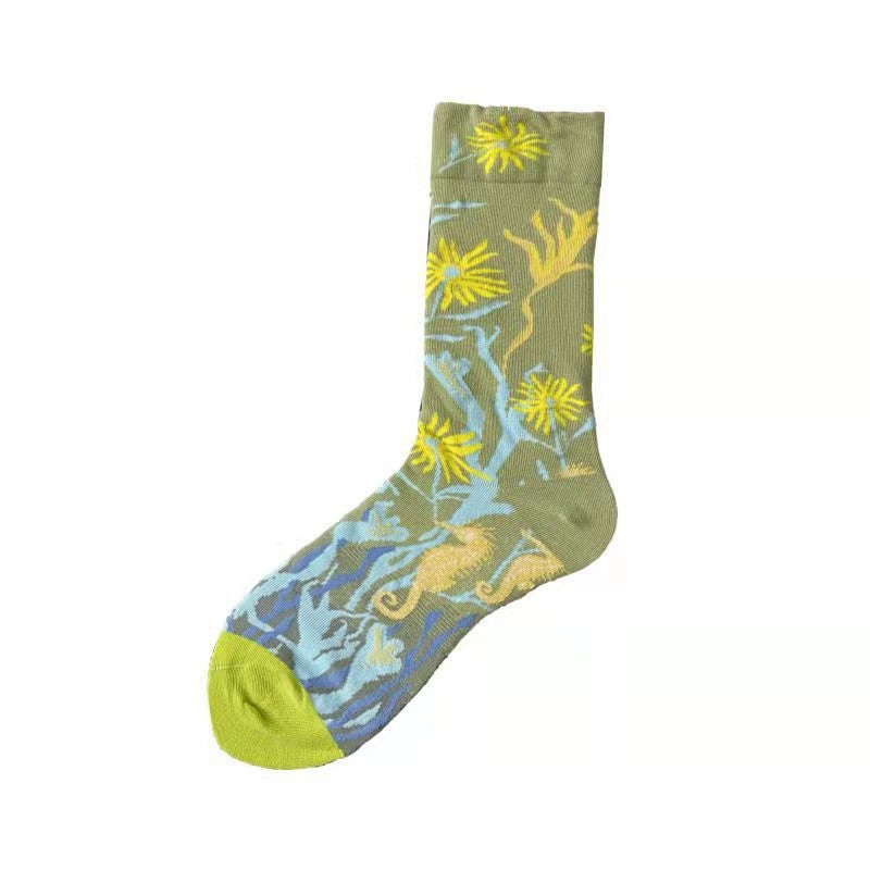 Trendy Mid-calf Length Socks Preppy Style Stockings Artistic Illustration Socks - Fashionner