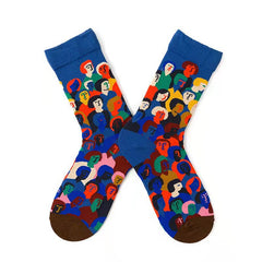 Trendy Mid-calf Length Socks Preppy Style Stockings Artistic Illustration Socks - Fashionner