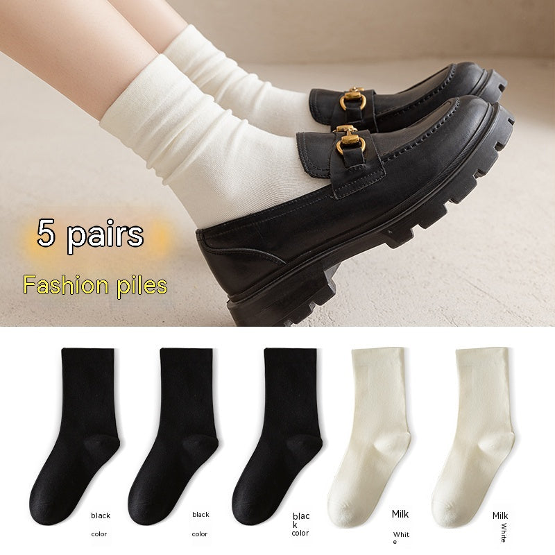 White Women's Mid-tube Socks Solid Color - Fashionner