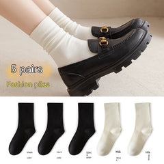 White Women's Mid-tube Socks Solid Color - Fashionner
