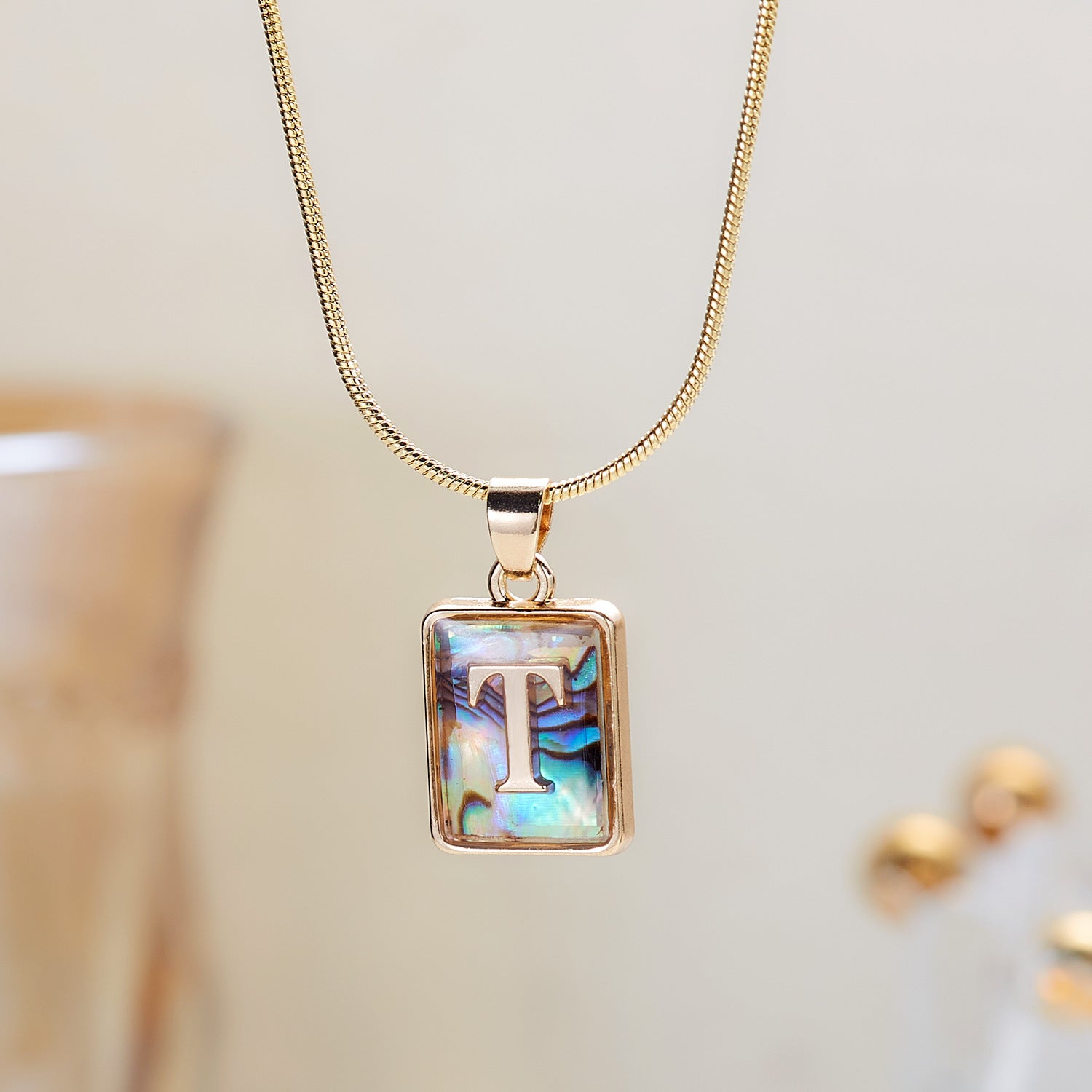 26 Letter Square Necklace Colorful Shell Luminous Pendant Chain Necklace For Women Temperament Ladies Jewelry - Fashionner