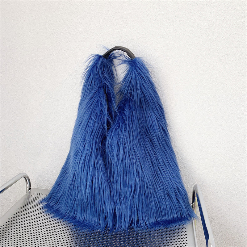Water Wool One-shoulder Tote Plush Bag - Fashionner