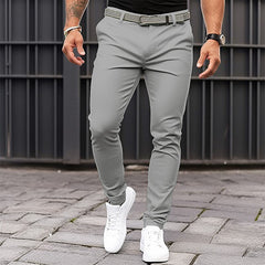 Men's Pure Color Tight Pocket Zipper Business Casual Slim-fitting Trousers - Fashionner