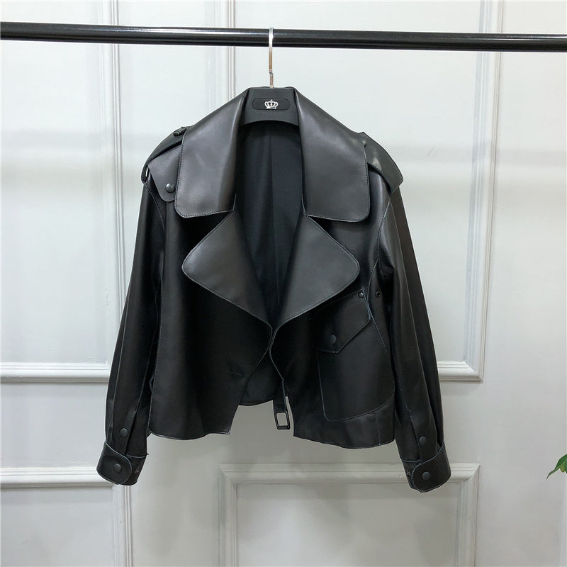 Women's Short Loose Small Leather Jacket - Fashionner