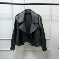 Women's Short Loose Small Leather Jacket - Fashionner