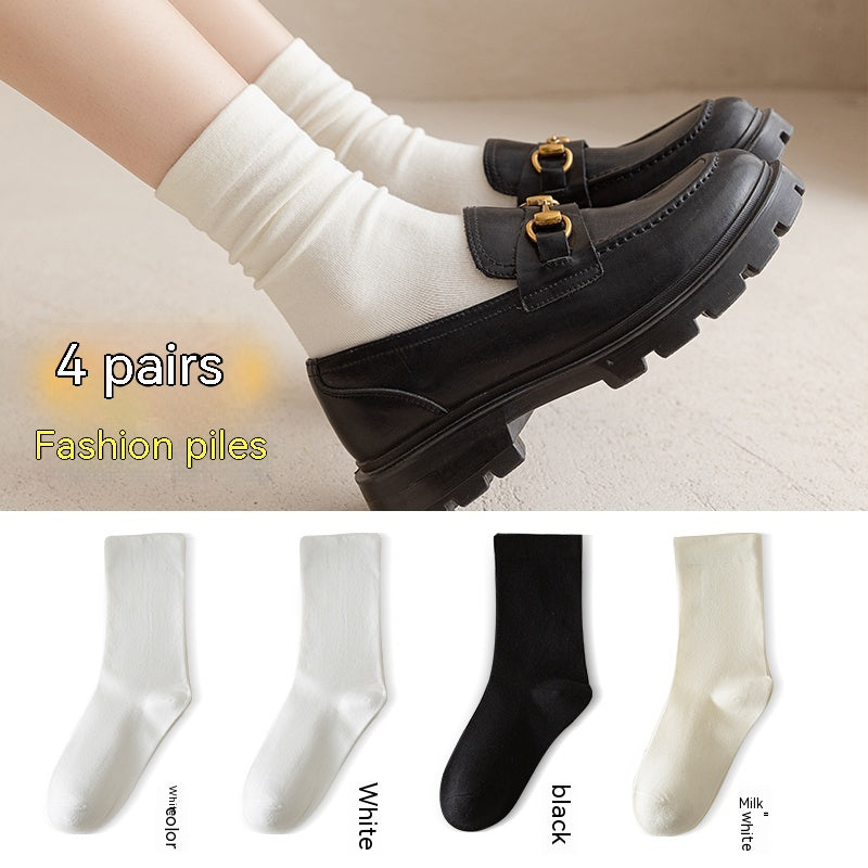 White Women's Mid-tube Socks Solid Color - Fashionner