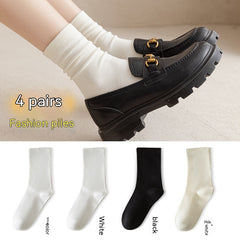 White Women's Mid-tube Socks Solid Color - Fashionner