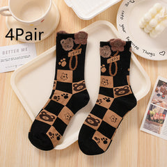 Women's Fashionable Hundred Feather Yarn Bear Mid Calf Socks - Fashionner