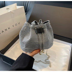 Women's Crossbody Rhinestone Bucket Bag - Fashionner