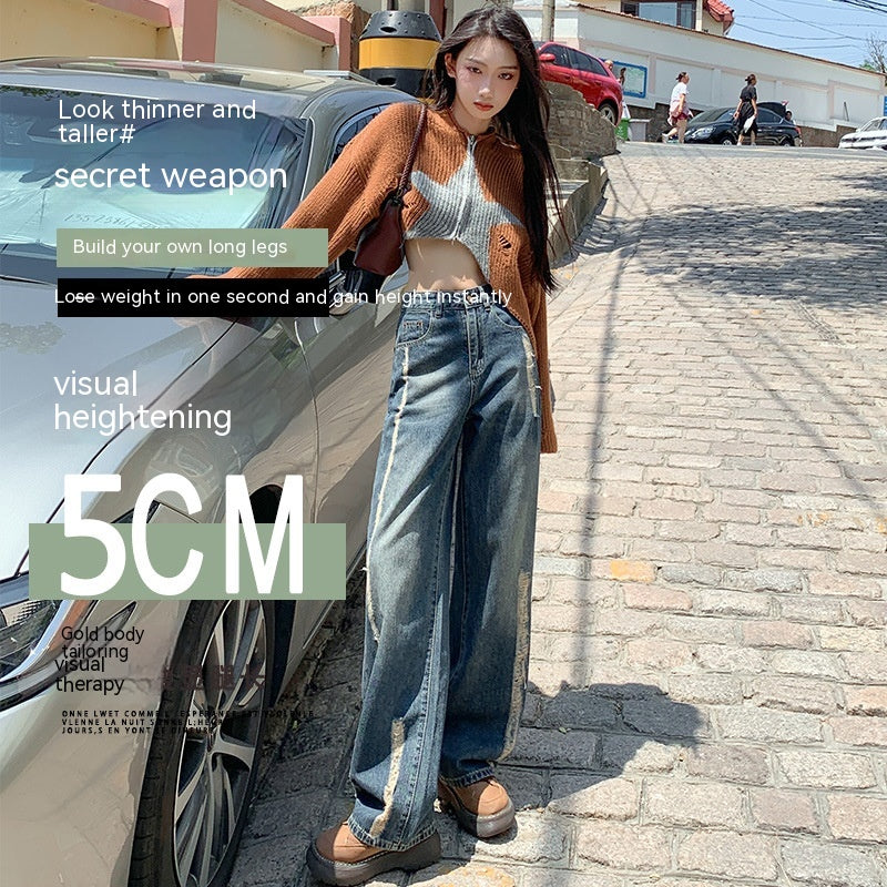 Hole High Waist Slimming Mopping Jeans - Fashionner