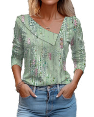 V-neck Long Sleeve T-shirt Floral Print Casual Women's Tops - Fashionner