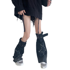 Hot Girl Design Denim Washed Horn Leg Warmer Foot Sock Slimming - Fashionner