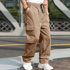 Casual Cargo Pants For Men Loose Straight Drawstring Waist Trousers With Pockets - Fashionner