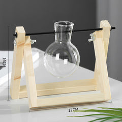 Swing Wooden Stand Hydroponic Plant Container Glass Vase