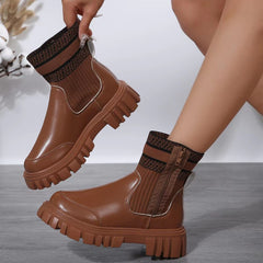 Women's Fashionable Knitted Women's Middle Boots - Fashionner