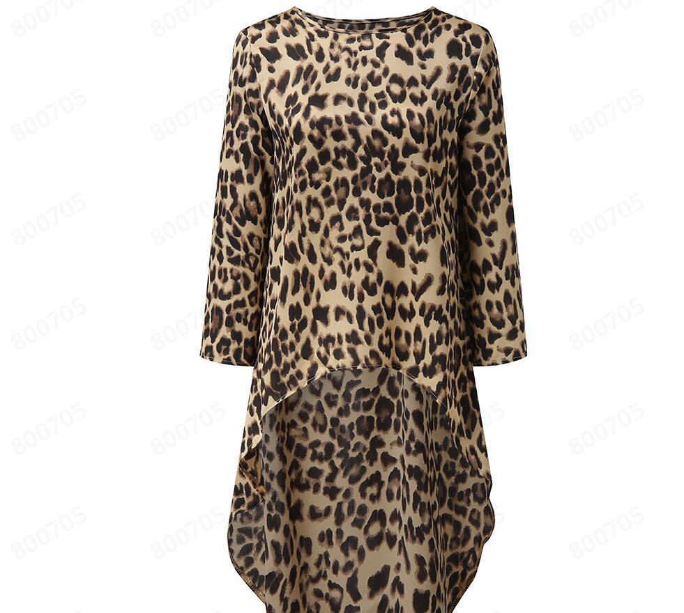Leopard Print Long Sleeve Irregular Dress Women's Clothing - Fashionner