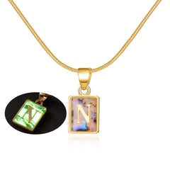 26 Letter Square Necklace Colorful Shell Luminous Pendant Chain Necklace For Women Temperament Ladies Jewelry - Fashionner