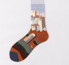 Trendy Mid-calf Length Socks Preppy Style Stockings Artistic Illustration Socks - Fashionner