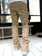Men Trousers Individual Patched Pants Long Tight Fit Stacked Jeans For Mens Clothing - Fashionner