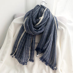 Autumn And Winter Striped Cotton And Linen Pleated Scarf Shawl - Fashionner