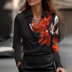 Women's Swing Collar Draped Shirts & Blouses Elegant Solid Satin Office Ladies Top Pullover Spring Long Sleeve Casual Tops