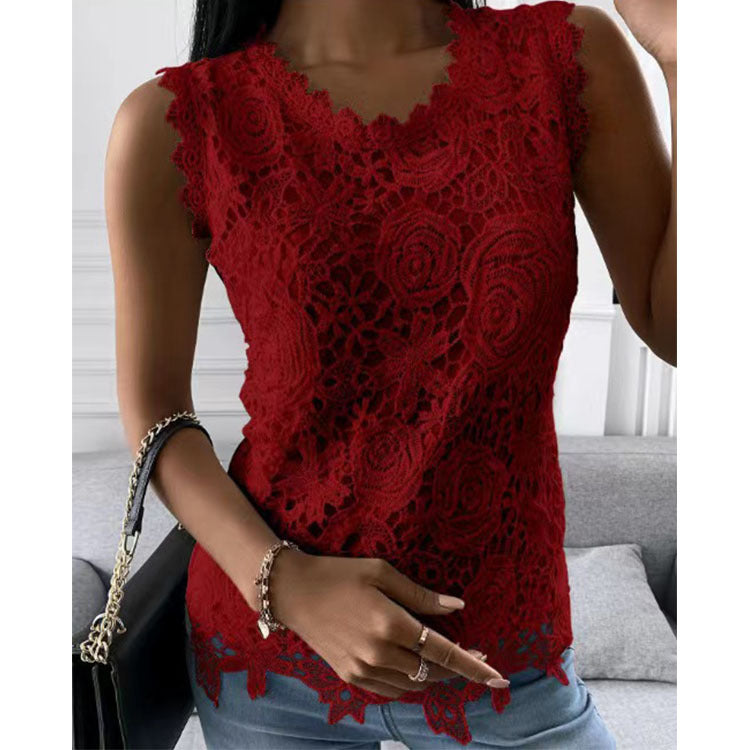 Flowers Lace Vest Women Summer Tops S-5XL - Fashionner