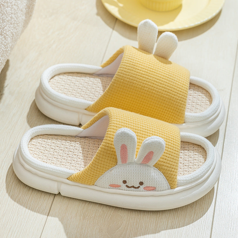 Cute Rabbit Slippers Linen House Shoes For Women - Fashionner