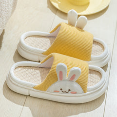Cute Rabbit Slippers Linen House Shoes For Women - Fashionner