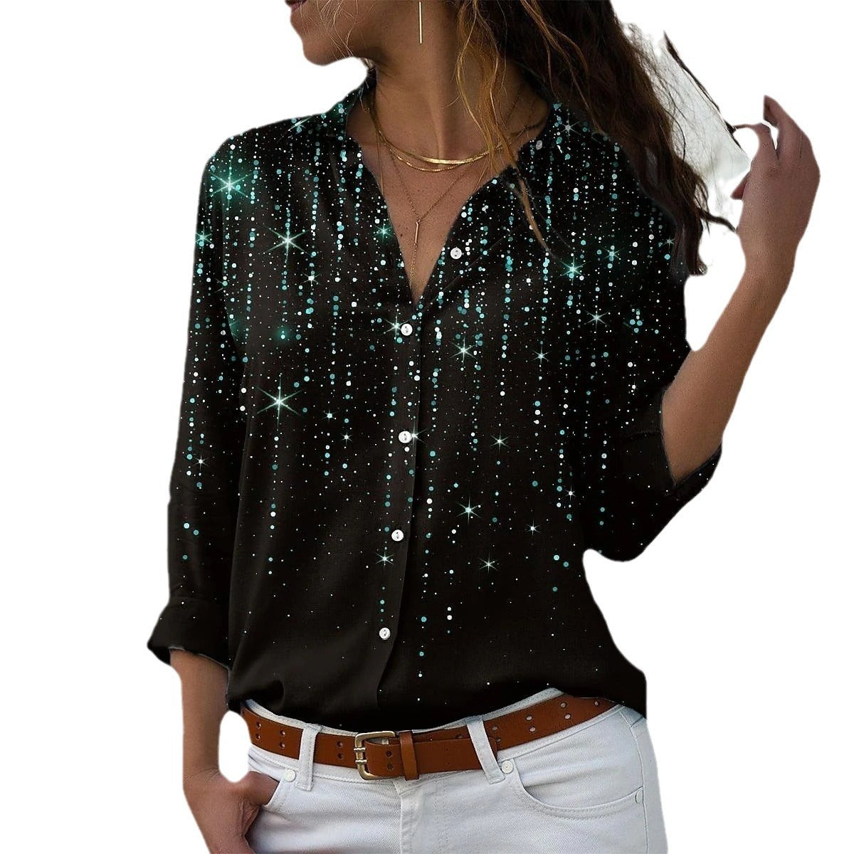 Women's 3D Sequin Gradient Printing Loose Casual Top - Fashionner