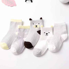 5 Pairs Children's Cotton Mid-calf Length Socks - Fashionner