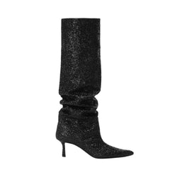 European And American Style Square Toe Cowboy Boot Women's Casual Pleated Pile Style Boots Stiletto Heel - Fashionner