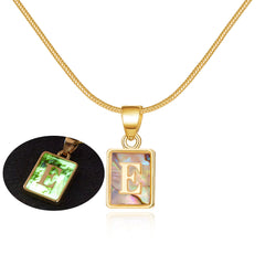 26 Letter Square Necklace Colorful Shell Luminous Pendant Chain Necklace For Women Temperament Ladies Jewelry - Fashionner