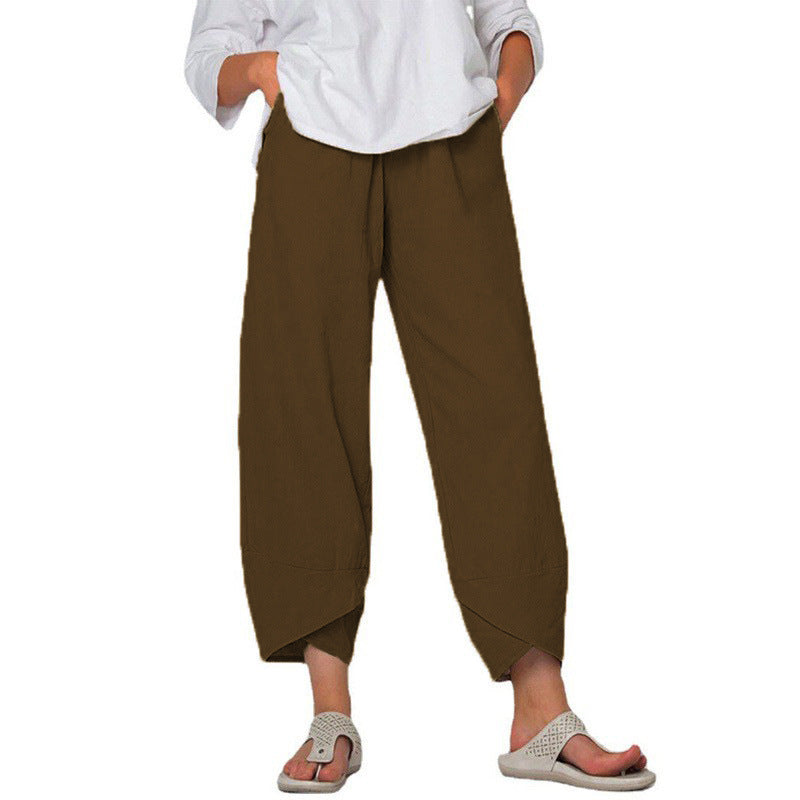 Cotton And Linen Wide Leg Pants Solid Color High Waist Loose Casual Trousers For Women - Fashionner