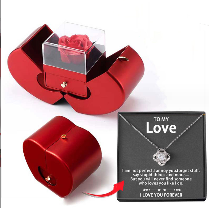 Fashion Jewelry Box Red Apple Christmas Gift Necklace Eternal Rose For Girl Mother's Day Valentine's Day Gifts With Artificial Flower Rose Flower Jewelry Box - Fashionner