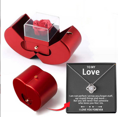 Fashion Jewelry Box Red Apple Christmas Gift Necklace Eternal Rose For Girl Mother's Day Valentine's Day Gifts With Artificial Flower Rose Flower Jewelry Box - Fashionner