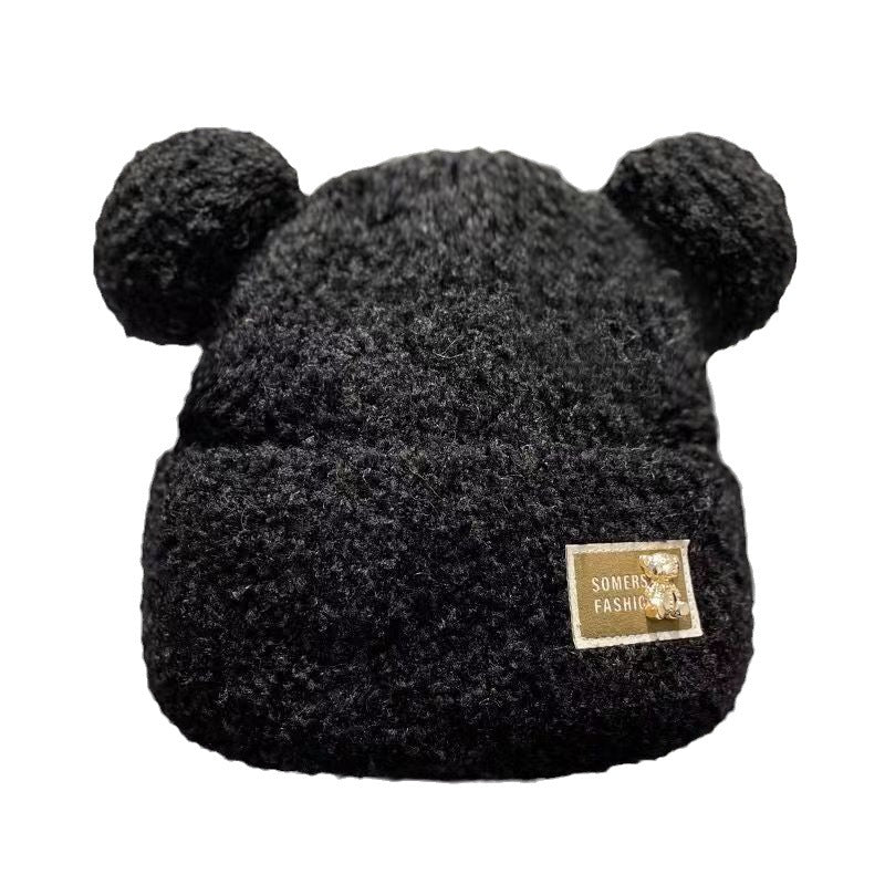 Winter Plush Bonnet Cute Bear Makes Face Look Smaller Metal Label - Fashionner