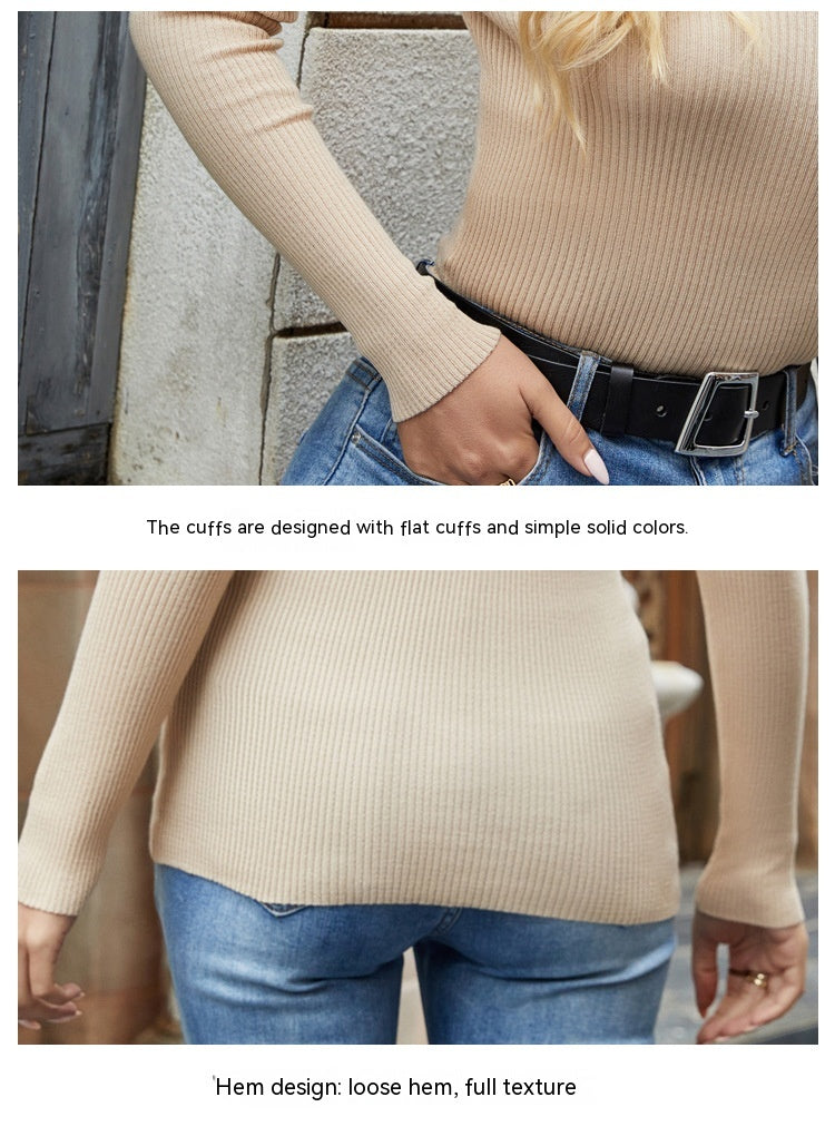 Slim Fit High-elastic V-neck Base Puff Sleeve Sweater For Women - Fashionner