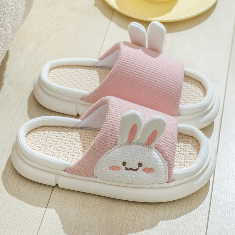 Cute Rabbit Slippers Linen House Shoes For Women - Fashionner