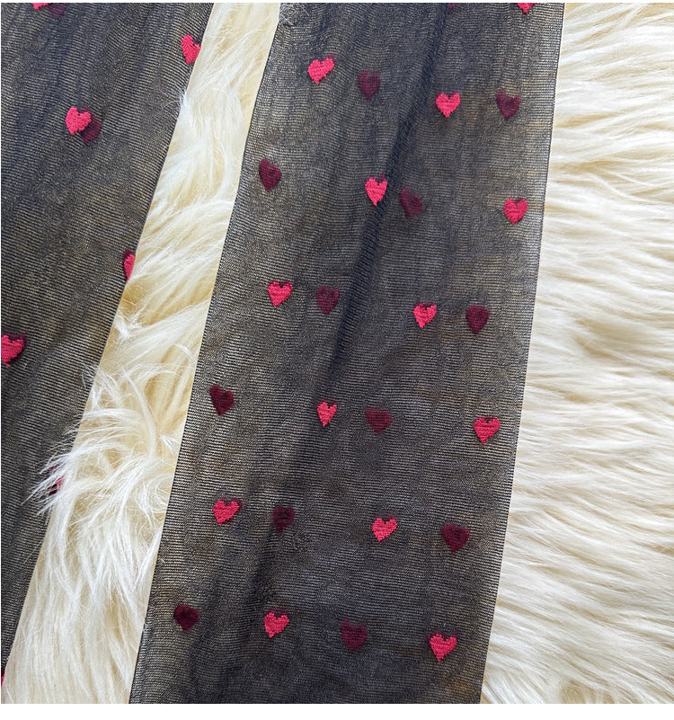 Red Small Love Stockings Ultra-thin Transparent Black Silk Polka Dot Pantyhose Anti-snagging - Fashionner