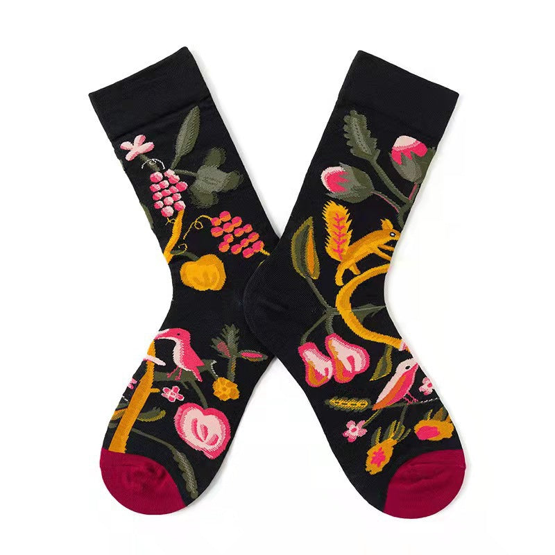 Trendy Mid-calf Length Socks Preppy Style Stockings Artistic Illustration Socks - Fashionner