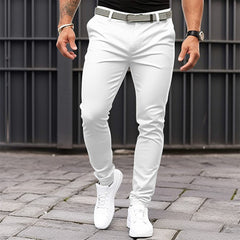 Men's Pure Color Tight Pocket Zipper Business Casual Slim-fitting Trousers - Fashionner