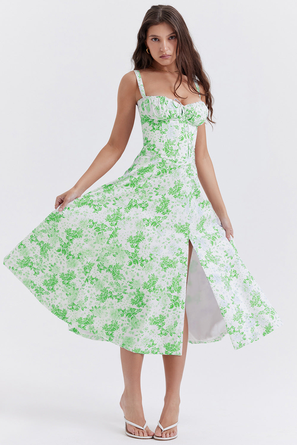 New Women's Floral Print Dress With Straps - Fashionner