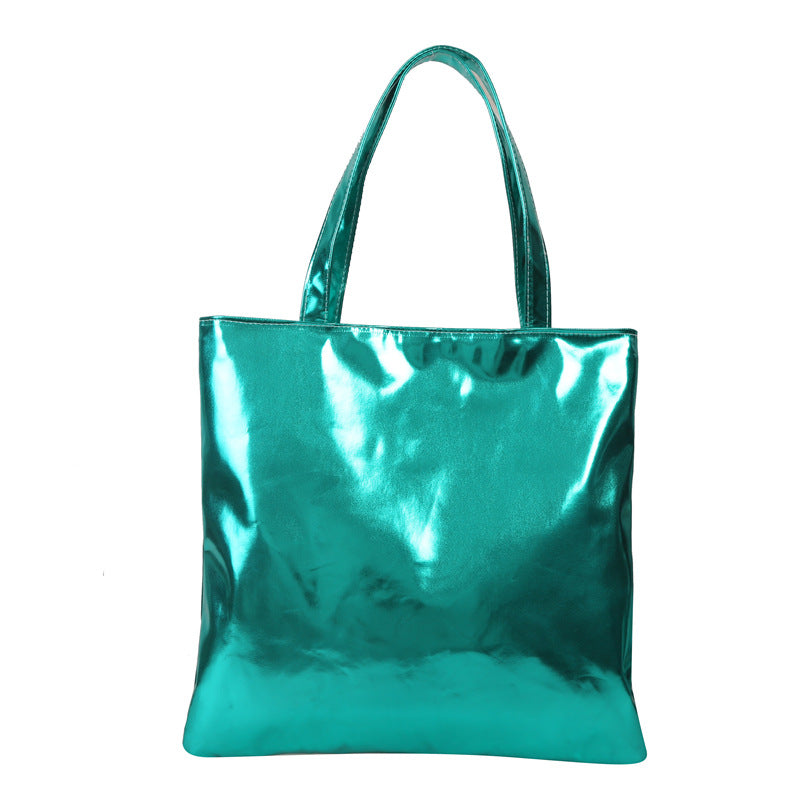 Simple Portable Large Capacity Texture Shiny Shoulder Bag Personality Soft Pu Paint Commuter Tote - Fashionner