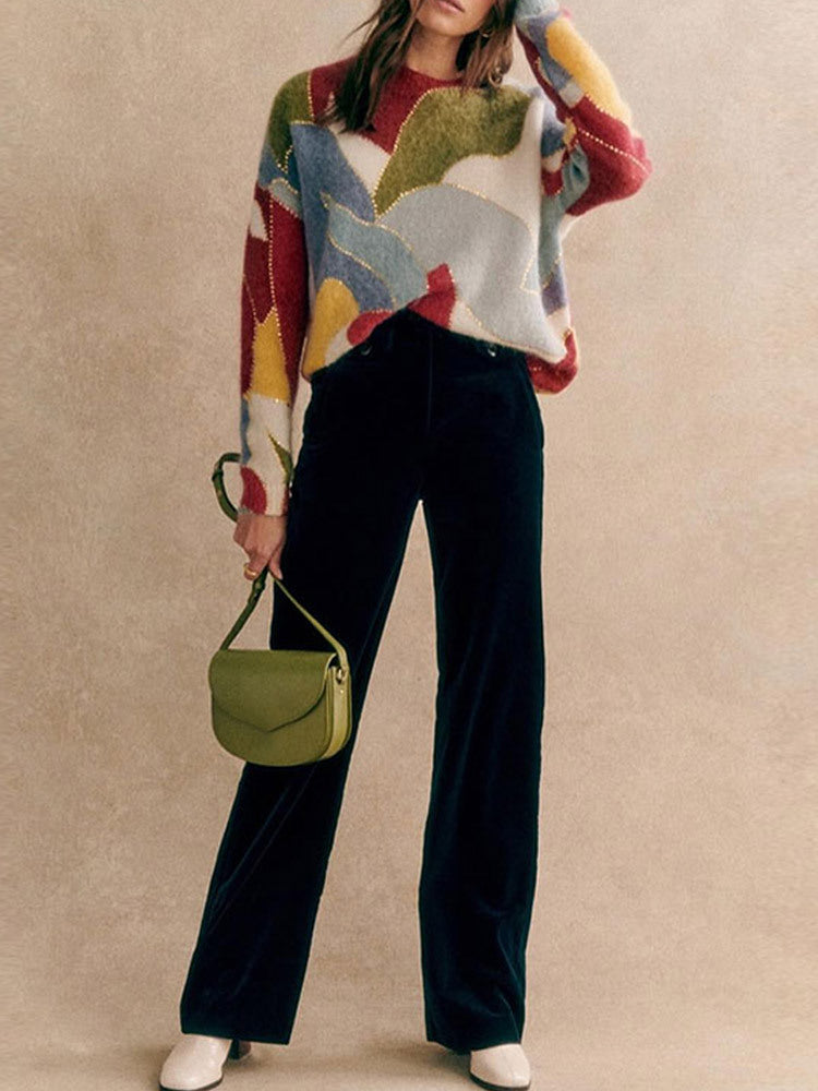 Spliced Painted Sequin Pullover Sweater - Fashionner