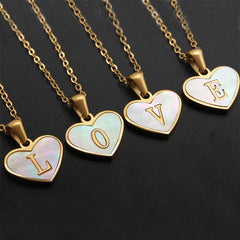 26 Letter Heart-shaped Necklace White Shell Love Clavicle Chain Fashion Personalized Necklace For Women Jewelry Valentine's Day - Fashionner
