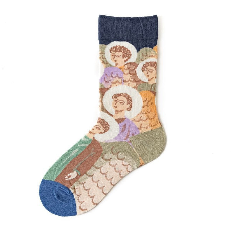 Trendy Mid-calf Length Socks Preppy Style Stockings Artistic Illustration Socks - Fashionner