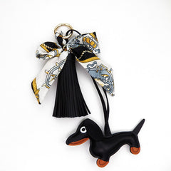 Tassel Leather Sausage Dog Pendant Bag Ornament Silk Scarf Keychain Schoolbag Pendant