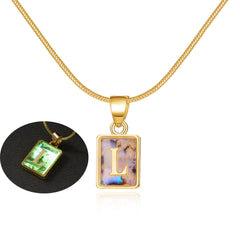 26 Letter Square Necklace Colorful Shell Luminous Pendant Chain Necklace For Women Temperament Ladies Jewelry - Fashionner