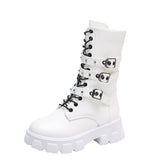 Buckle Lace-up Side Zip Punk Women's Mid Boots - Fashionner
